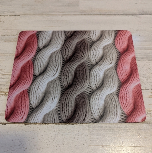 Pink and Gray Knitted Pattern Mouse Pad 8.7inx7in - Picture 2 of 5
